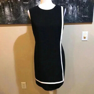 Tahari Arthur S Levine Black & White Faux Wrap Front Dress w/Exposed Zipper-Sz 6